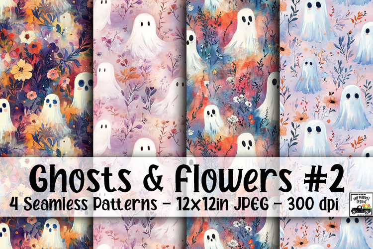 Ghosts and Flowers Digital Paper #2 - 4 Seamless Patterns