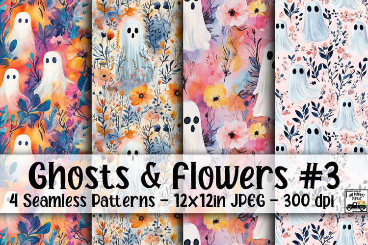 Ghosts and Flowers Digital Paper #3 - 4 Seamless Patterns