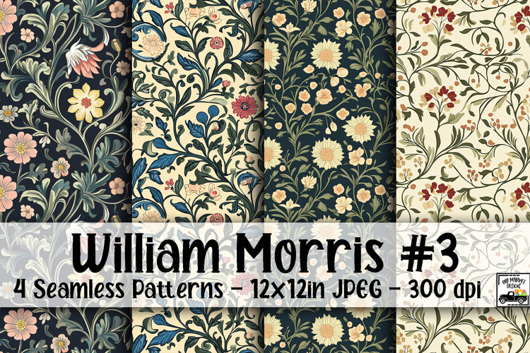 William Morris Inspired Digital Paper #3 - 4 Seamless Papers