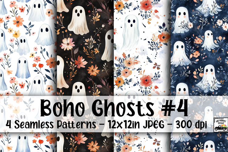 Boho Ghosts Digital Paper #4 - 4 Seamless Patterns