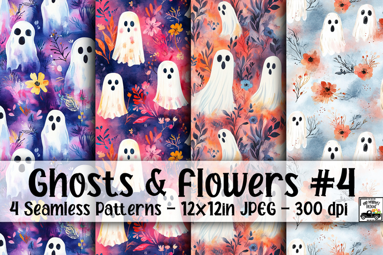Ghosts and Flowers Digital Paper #4 - 4 Seamless Patterns