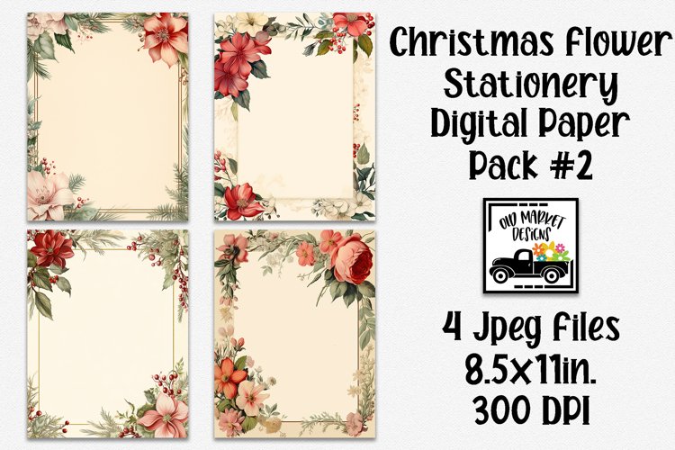 Christmas Flowers Stationery Digital Paper #2 - 4 Papers