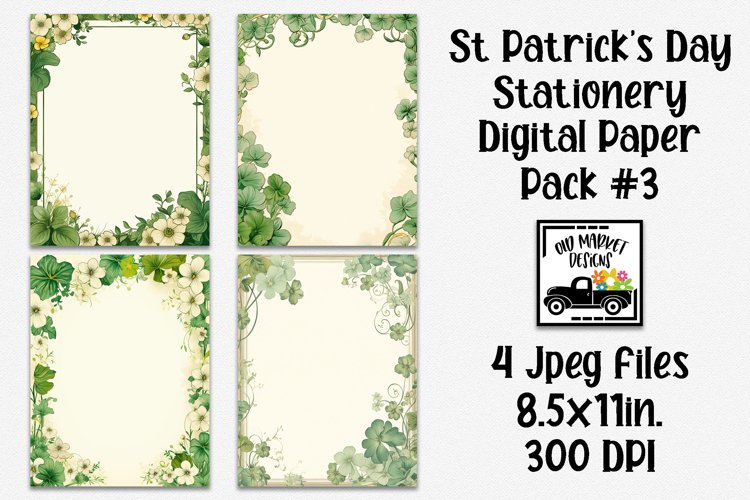 Vintage St Patricks Day Stationery Paper #3 - 4 Papers