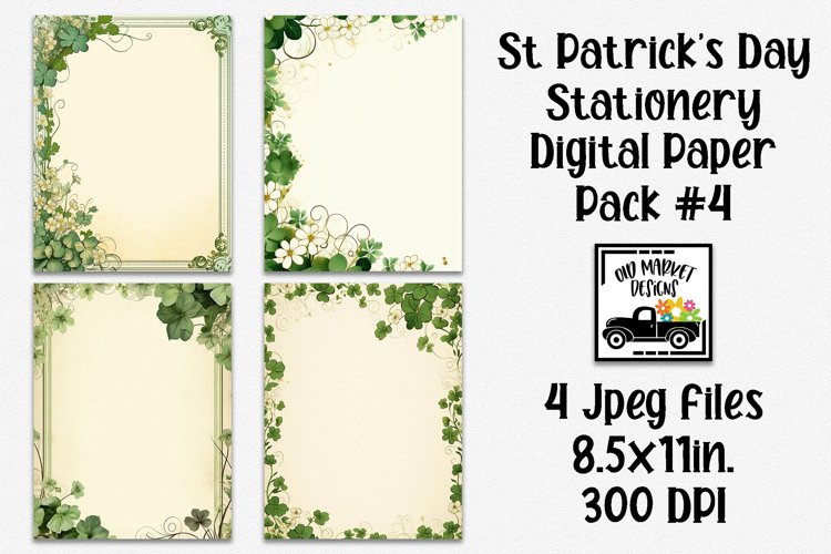 Vintage St Patricks Day Stationery Paper #4 - 4 Papers