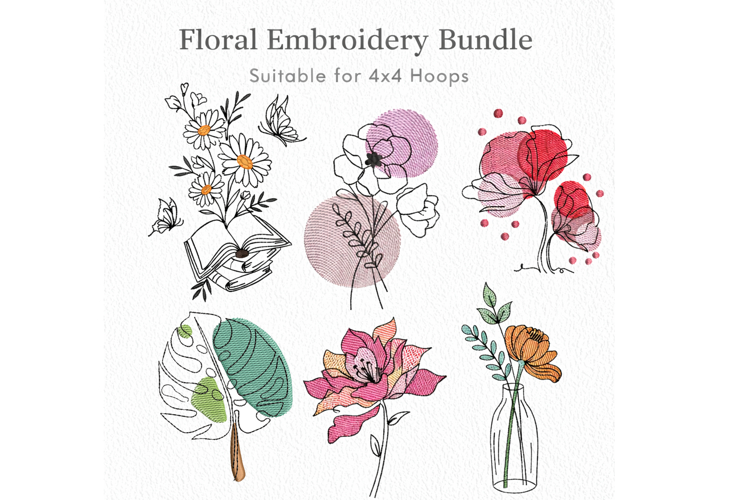 Floral Embroidery Bundle 4x4 Hoop | Botanical Wildflowers