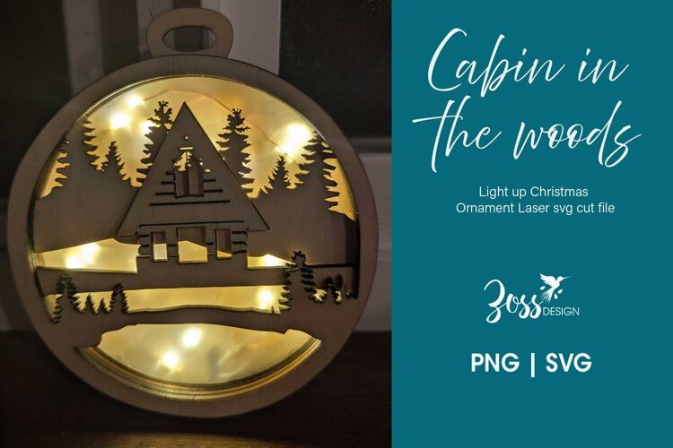 Cabin Woodland Scene Christmas Ornament Laser Cut Design example image 1