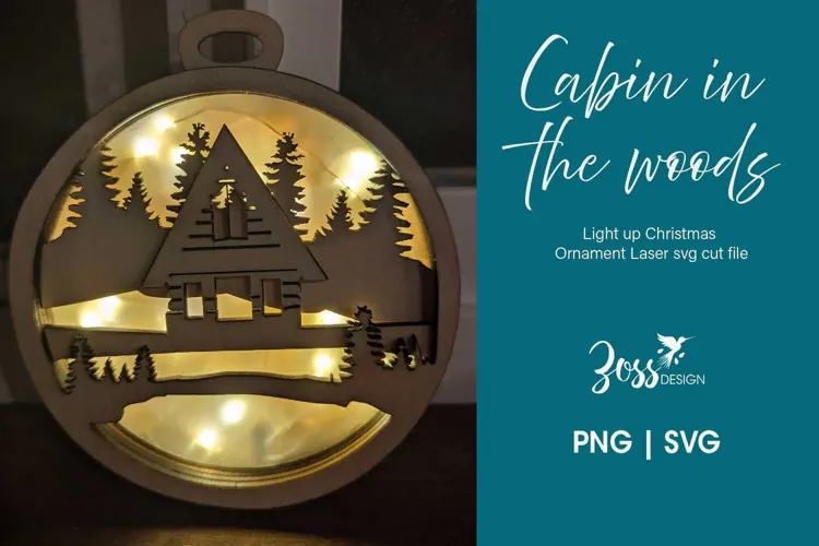 Cabin Woodland Scene Christmas Ornament Laser Cut Design