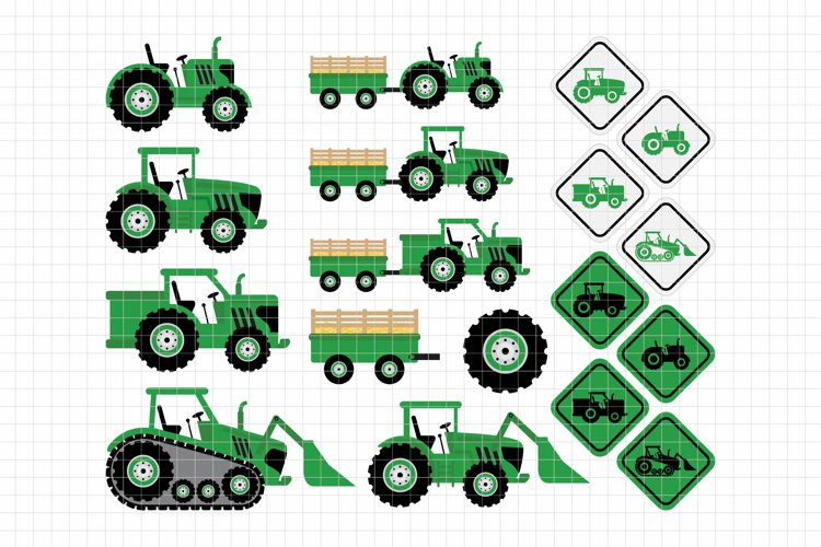 Green Tractors Digital Clipart DC19B example image 1