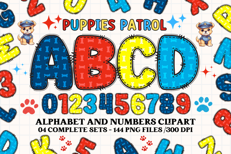 Puppies Patrol Alphabet png, letters doodle, puppies clipart