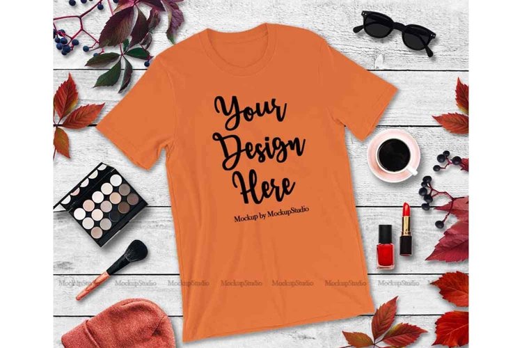 Orange Shirt Mock Up, Autumn Bella Canvas 3001 Tshirt Mockup example image 1