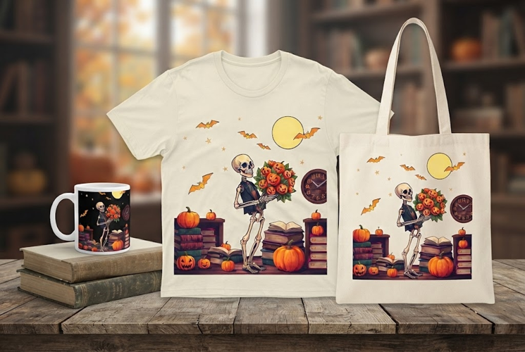 Halloween Skeleton Bouquet PNG | Pumpkin Books Spooky Clipar
