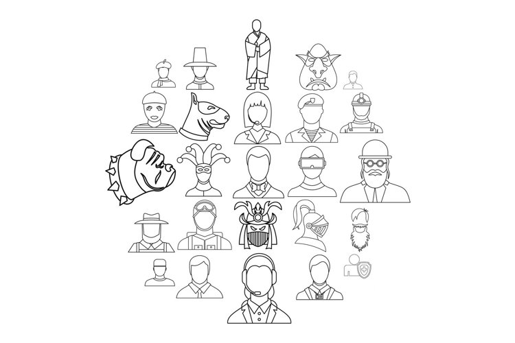 Embodiment icons set, outline style example image 1
