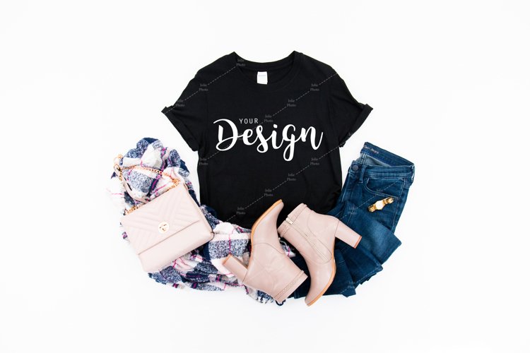 Gildan Mockup 64000 Softstyle Black Fall Tshirt Unisex