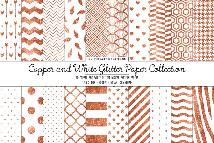 Copper and White Glitter Pattern Digital Papers - 20 papers example image 1