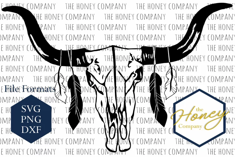 Cow Skull SVG PNG DXF Feathers Boho Instant Download Silhouette Cricut Cut Files Cutting Machine Vector File