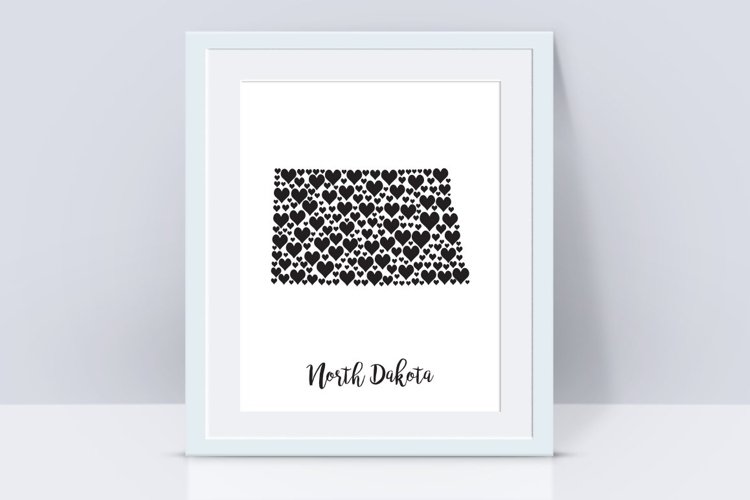 North Dakota map with hearts example image 1