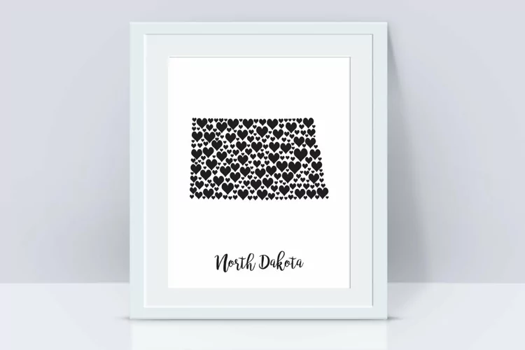 North Dakota map with hearts