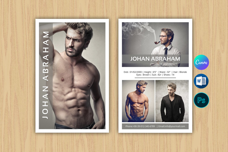 Modeling Comp Card, Photoshop ,Ms Word and Canva