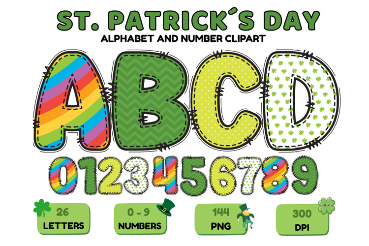 ST PATRICK Alphabet PNG Clipart, St Patrick letters doodle
