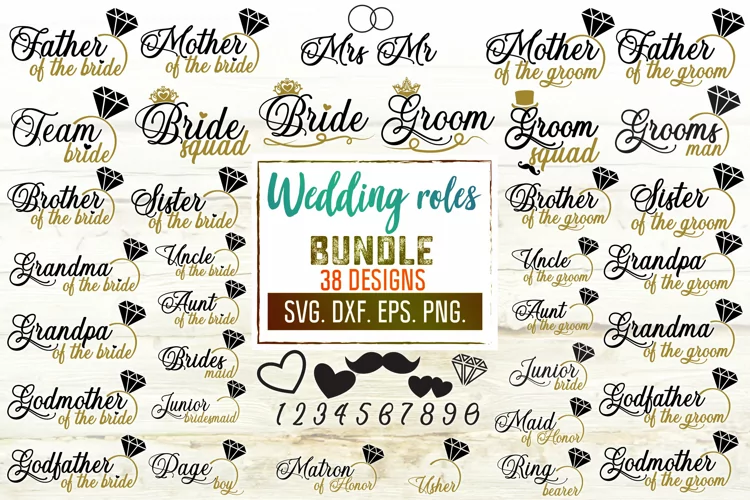 Wedding Svg Bundle. Wedding Roles. Bride and Groom dxf, png