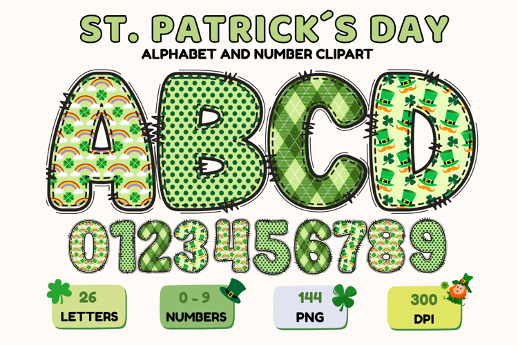 ST PATRICK Alphabet PNG Clipart, St Patrick letters doodle
