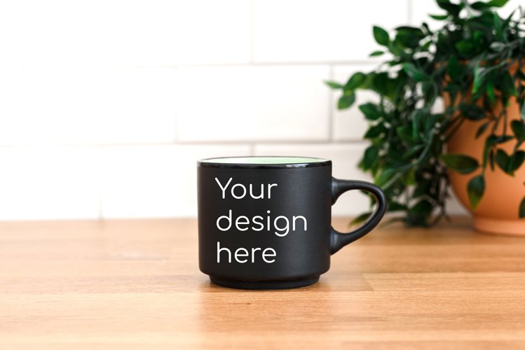Black mug with space for design. Mock up. Jpg and psd files example image 1
