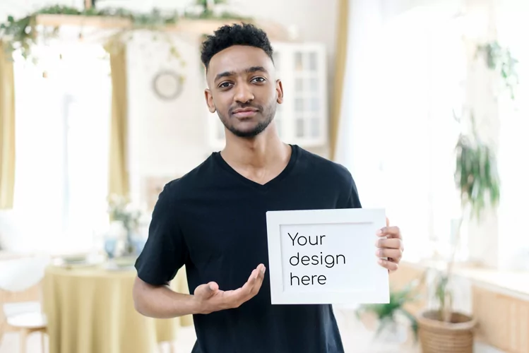 Arab man with horizontal white frame mockup for your design