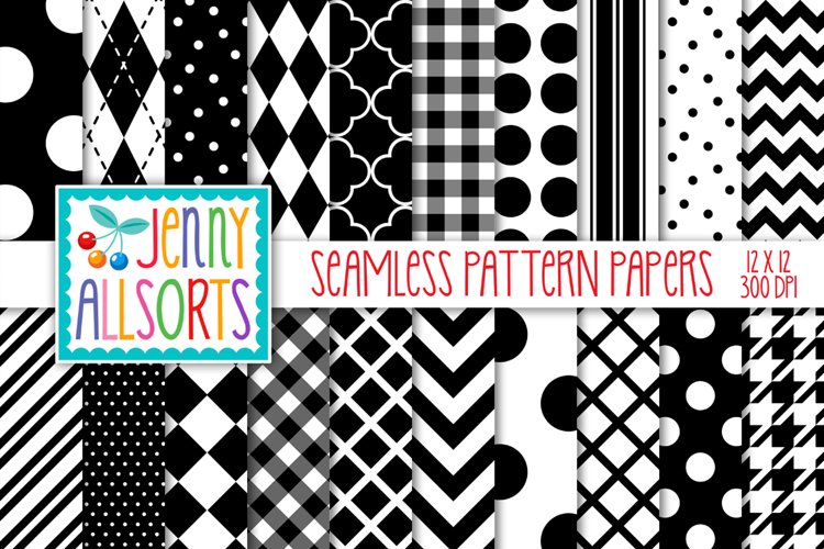 Black & White Seamless Digital Repeat Geometric Patterns example image 1