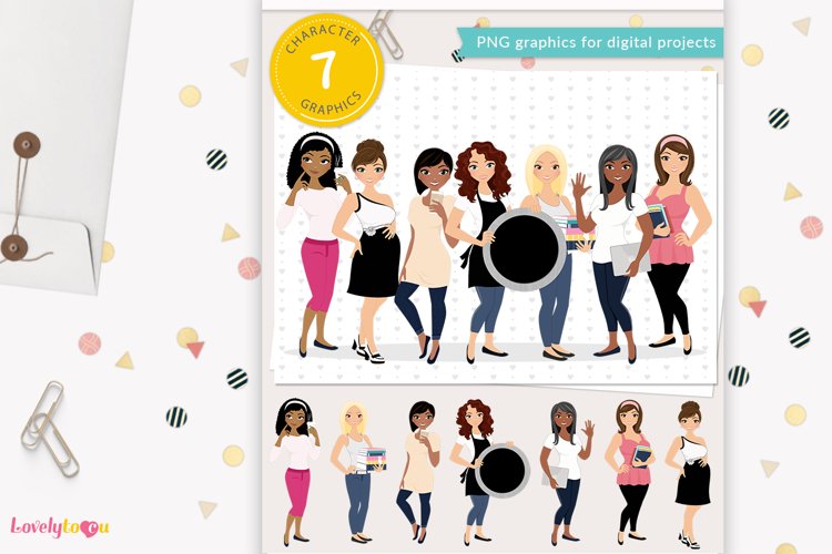 Girl clipart group, woman lifestyle club, social troop, LG01 example image 1