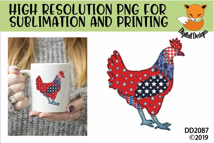 Chicken Sublimation - Patriotic Patchwork Chicken PNG