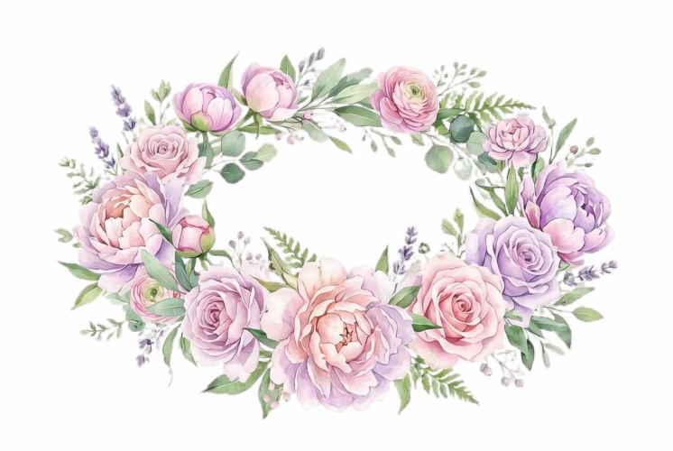 Watercolor round flower shape, spring flowers