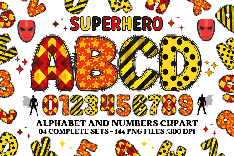 Superhero Alphabet png clipart, superhero letters doodle
