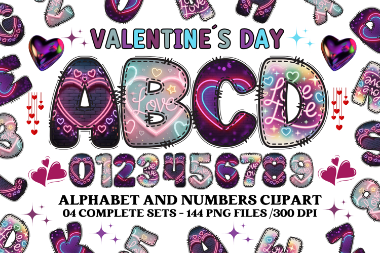 Valentine Alphabet Clip Art, valentines day letters doodle