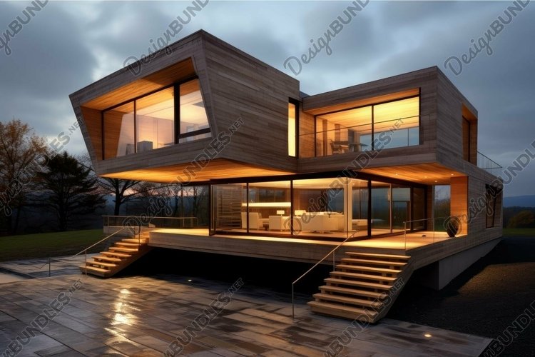 Modern architectural marvel at twilight example image 1