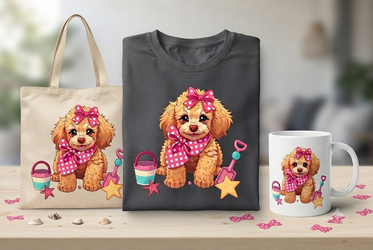 Cute Summer Puppy with Beach Toys PNG Clipart Design