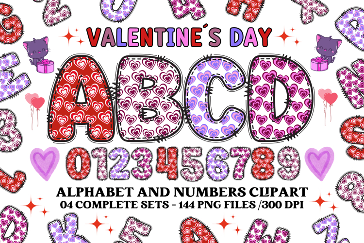 Valentine Alphabet Clip Art, valentines day letters doodle