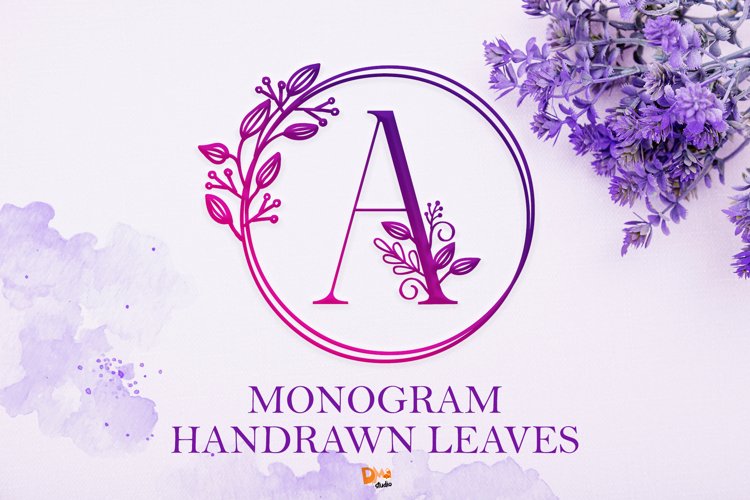 Monogram Handrawn Leaves example image 1