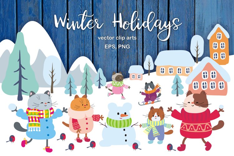 Winter Holidays. Funny cats vector set example image 1