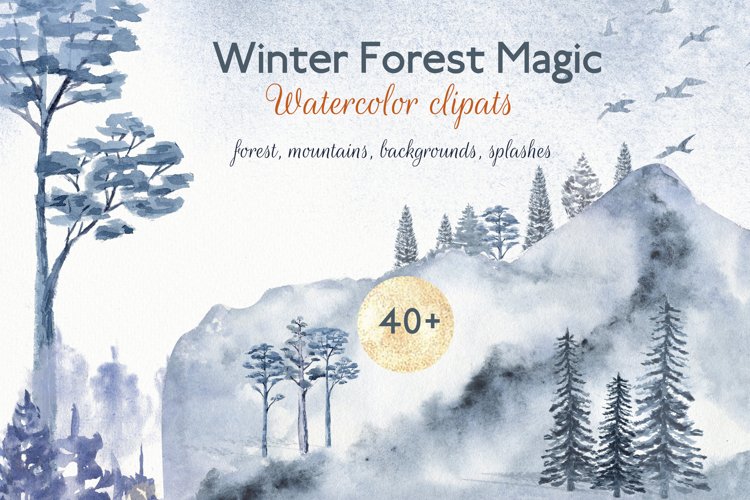 Winter forest magic. 41 watercolor cliparts example image 1