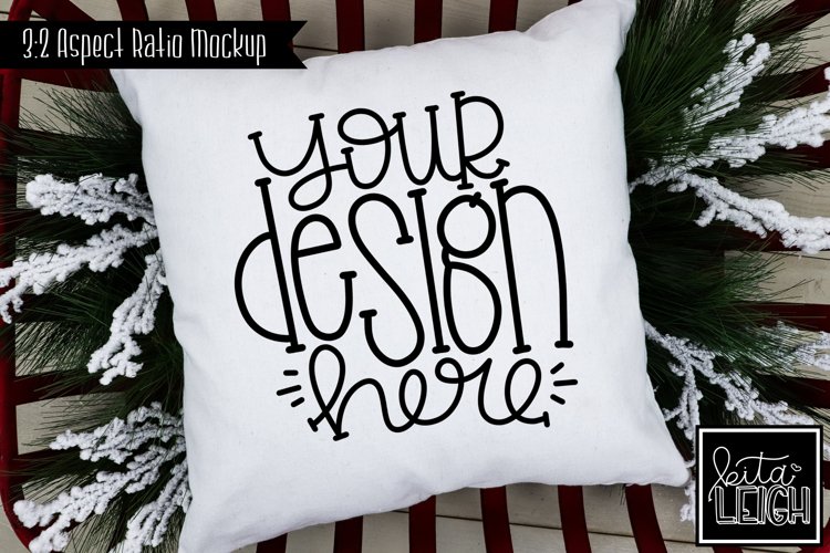 Winter Christmas Pillow Mock-up | Stylized Stock Photo