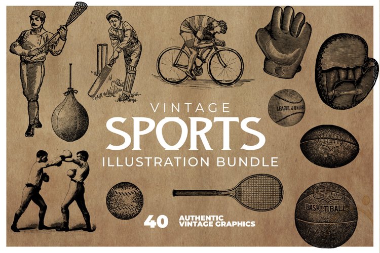 40 Vintage Sports Illustrations (236606) Illustrations Design Bundles