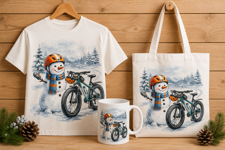 Cute Snowman Cycling Winter Sports Art Print