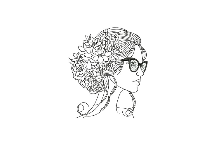 Floral Woman Line Art