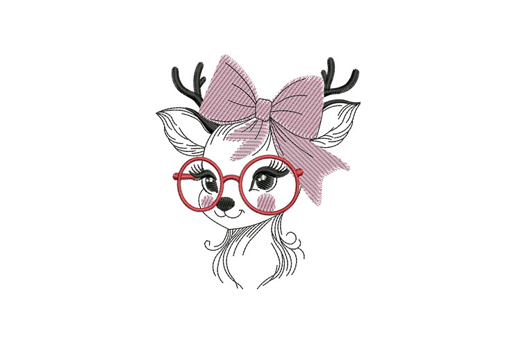 Cute Reindeer with Pink Bow and Glasses, Machine