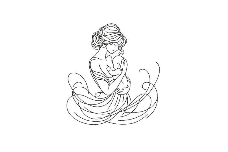 Mother and Baby line art