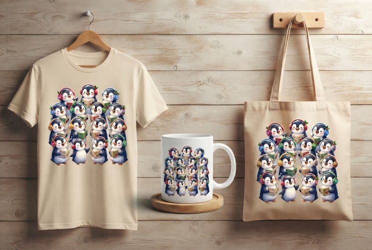 Cute Penguin Choir Singing Christmas Carols Art