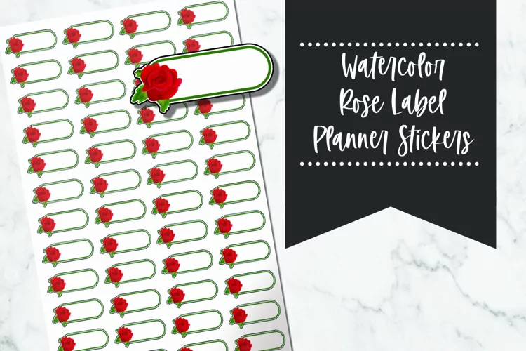 Watercolor Rose Tags Planner Stickers