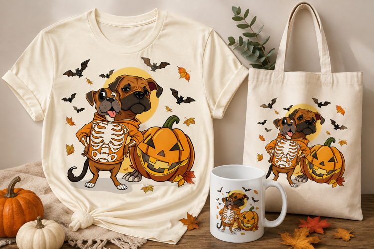 Halloween Skeleton Dogs with Pumpkin PNG | Cute Dog Clipart