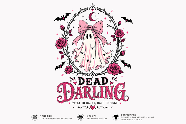 Dead Darling Cute Ghost Gothic Halloween PNG T-Shirt Design