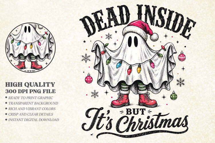 Dead Inside But It's Christmas PNG - Ghost Shirt Design example image 1